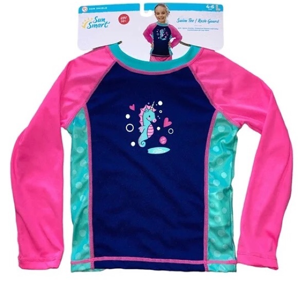 New Sun Large Smart Large Unicorn Seahorse Swim Tee Rash Guard Sun Smart UPF - Picture 2 of 3